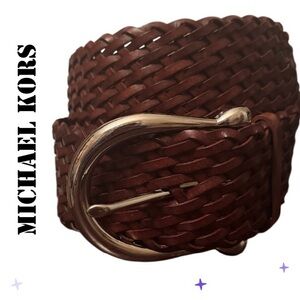 MICHAEL KORS BONDED LEATHER BROWN WOVEN BELT MEDIUM